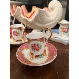 Pink and Gold Miniature Venezia Gold Collection Miniature Teacup and Saucer